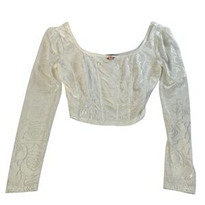 dELiA*s White Rose Jacquard Corset Crop Top‎ Y2K Balletcore M